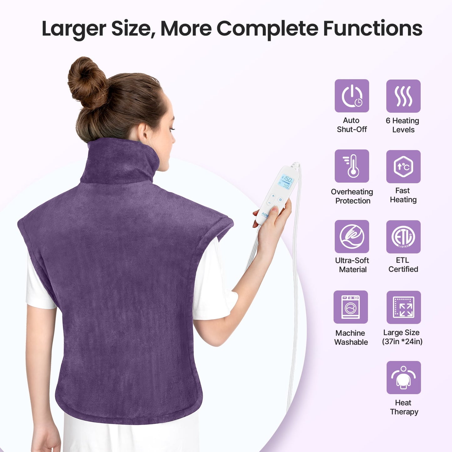 RENPHO "24x37" Shoulder Heating Pad for Back Pain Relief, Electric Large Heating Pad for Neck & Wrap with 6 Heat Settings & Auto Shut-Off, Birthday Christmas Gifts for Women Men, Purple
