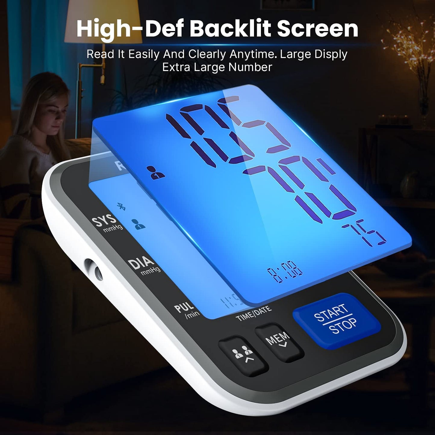 RENPHO Bluetooth Upper Arm Blood Pressure Monitor, Smart Digital Large Cuff Blood Pressure Machine, LCD Display, 2-Users, Unlimited Memories Accurate BP Cuffs for Home Use, App for iOS Android
