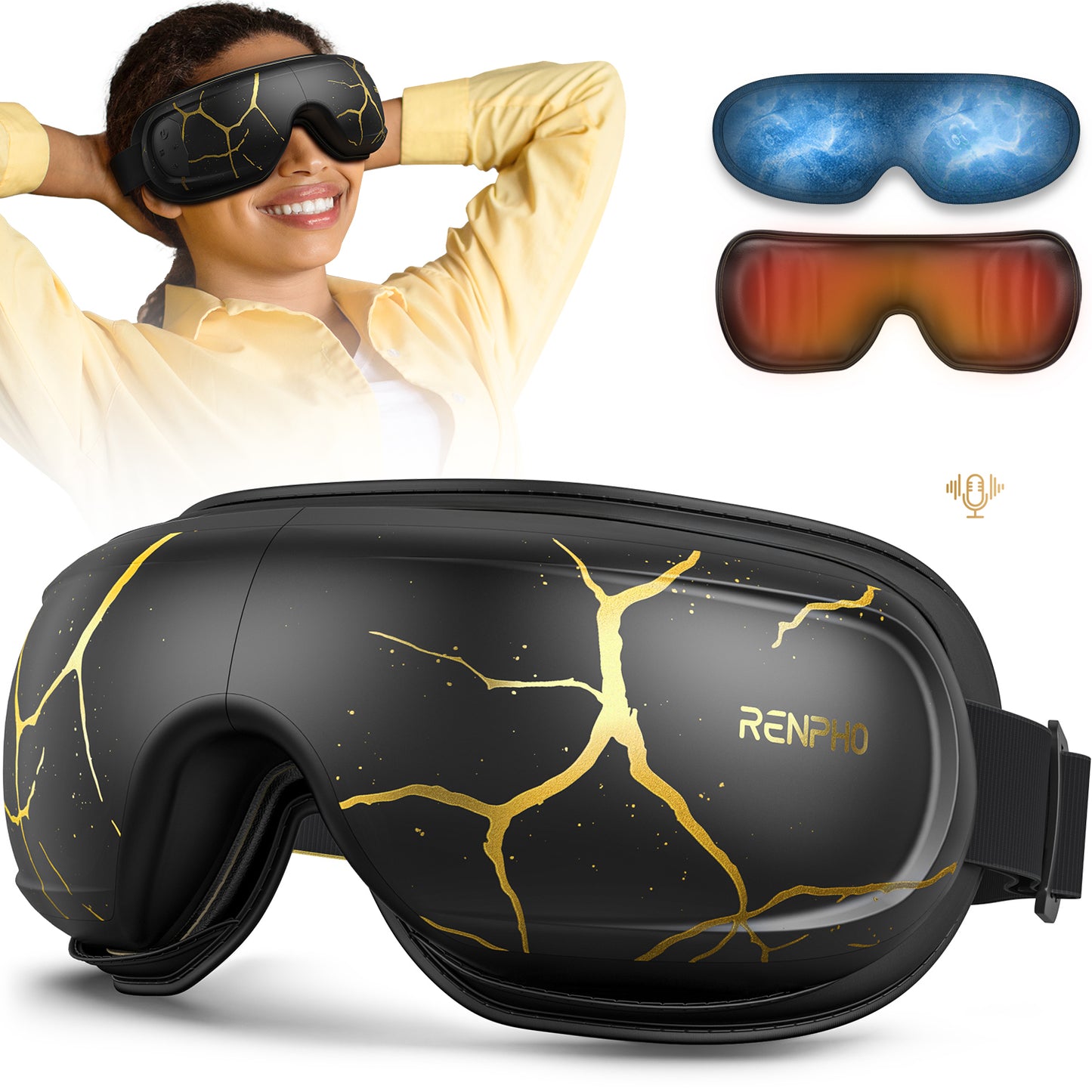 RENPHO Eye Massager with Heat and Cooling, Mother's Day/Birthday Gifts for Women/Men, Eyeris Kintsugi FSA/HSA Eligible Voice Control Eye Mask Massager for Migraines, Eye Care Device for Relaxation