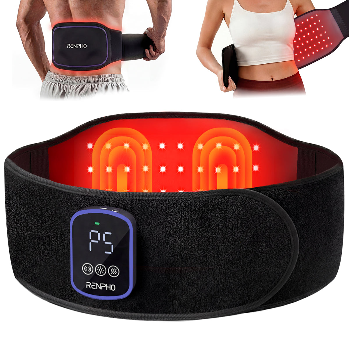 RENPHO Red Light Therapy Belt with Triple Chip LEDs, 2026 Upgraded TPU Cordless Heating Pad Belt Massager with Vibration for Back Shoulder Waist