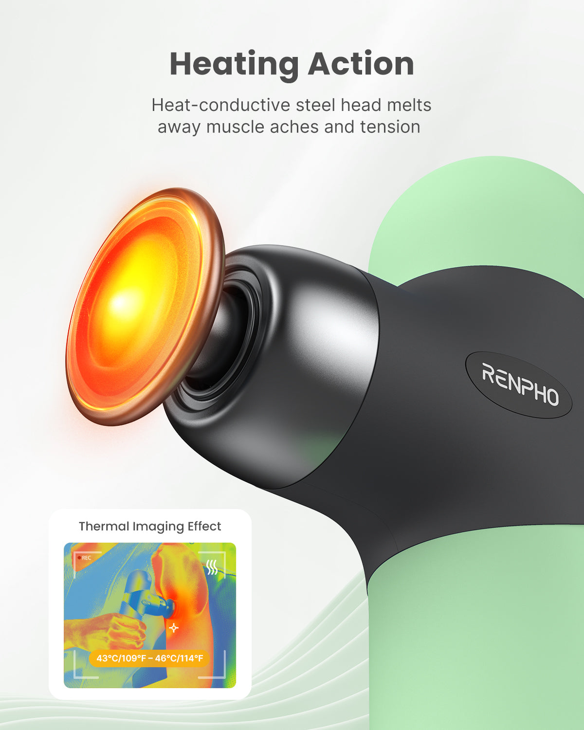 RENPHO Mini Thermal Massage Gun with Heat, FSA HSA Eligible, Portable Deep Tissue Percussion Massager, Color Silicone Sleeves Travel Size with Carry Case, Spearmint