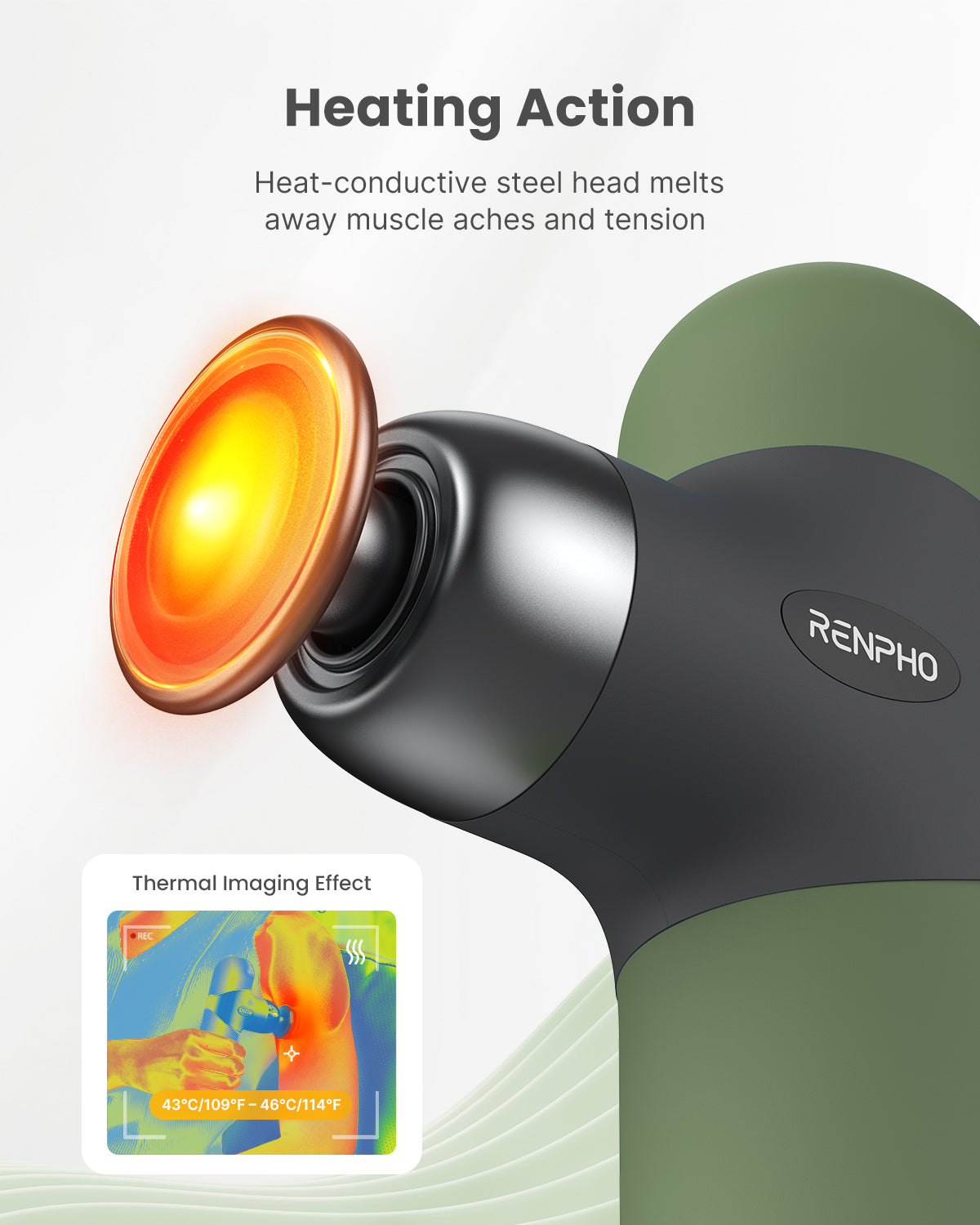 RENPHO Mini Thermal Massage Gun with Heat, FSA HSA Eligible, Portable Deep Tissue Percussion Massager, Color Silicone Sleeves Travel Size with Carry Case, Olive Drab