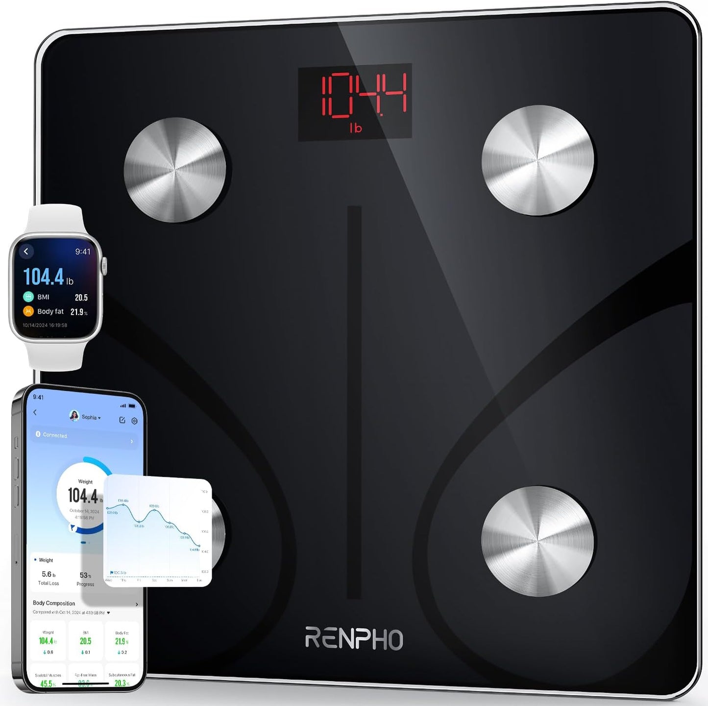RENPHO Digital Body Weight Scale, Bluetooth Smart Scales for Weight, 380 lbs, Grey