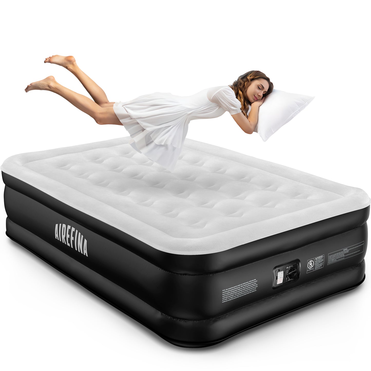 Airefina 18" Double Air Mattress with Built in Pump, Self-inflates in 3 Mins, Upgraded Inflatable Mattress with Carry Bag for Home, Guest, Travel & Party, Comfort Blow up Mattress, Matelas Gonflable