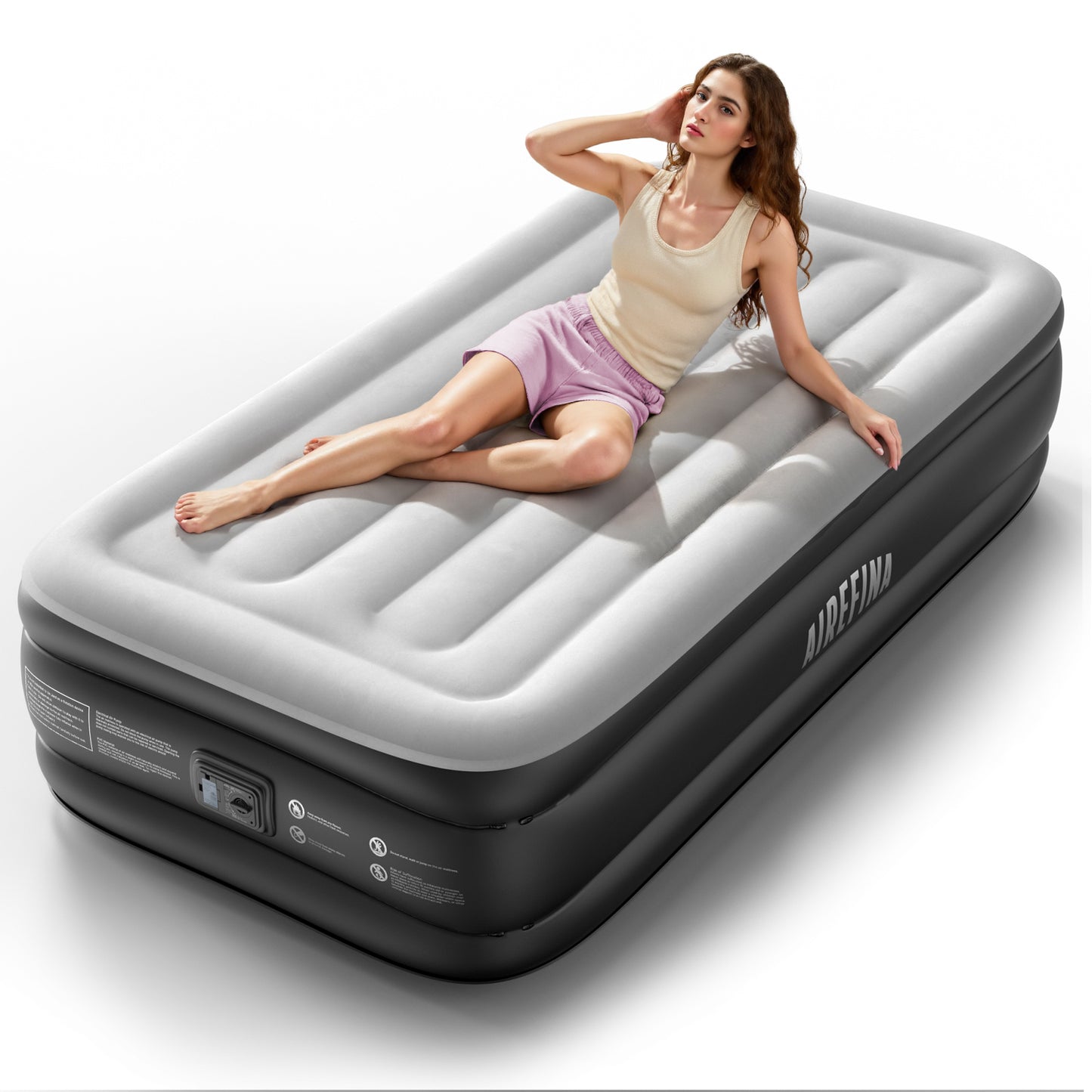 Airefina Twin Air Mattress with Built-in Pump, 18" Inflatable Mattress Self-Inflation/Deflation, Comfort & Protable Blow Up Mattress for Home, Guest or Travel, Single Air Mattress, Matelas Gonflable