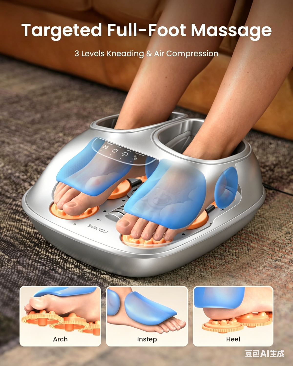 Shiatsu Foot Massager with Heat, Air Compression and Vibration for Plantar Fasciitis, Neuropathy and Foot Discomfort Relief
