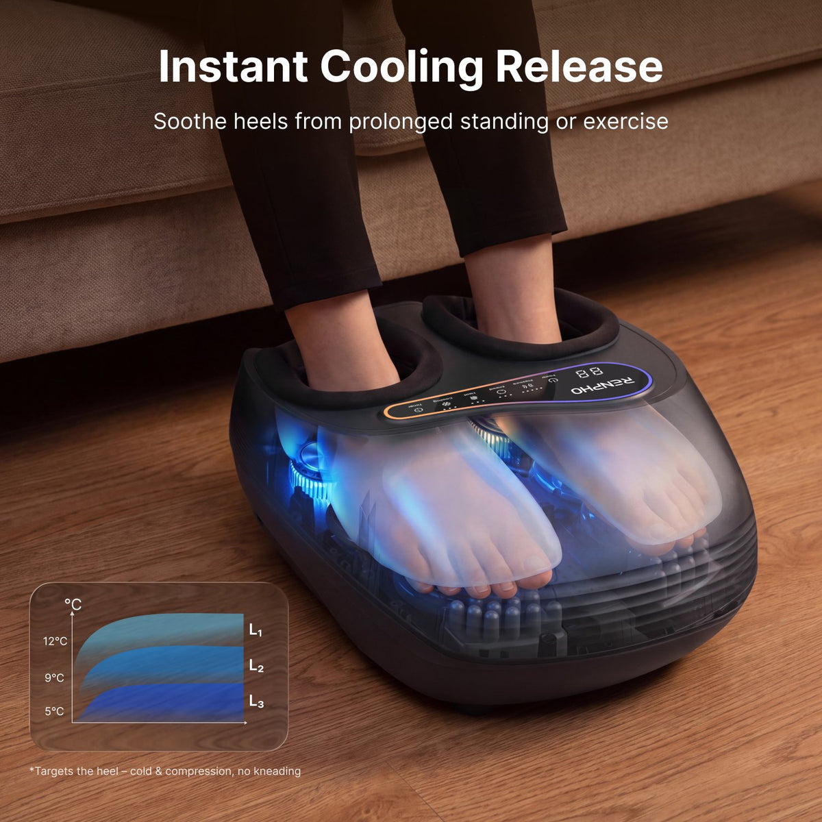 RENPHO Foot Massager Machine with Heat & Cold, 3 Shiatsu Kneading & 5 Compression for Foot Care and Relax, Count Down Display