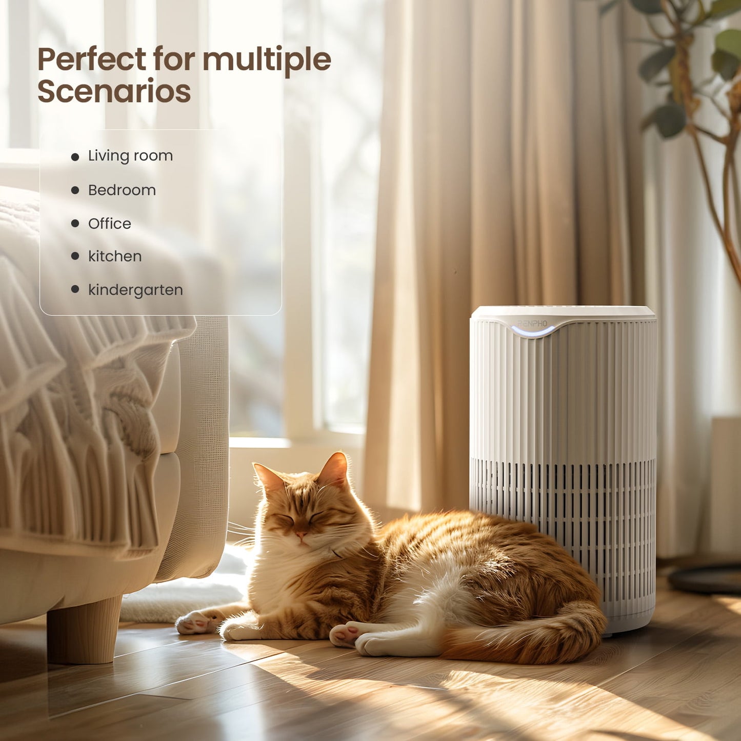 RENPHO HEPA Air Purifier for Bedroom up to 700 Sq.ft, Ultra-quiet Home Air Cleaner, Remove 99.9% Smokers, Dust, Allergies, Pet Hair, Odors, Pollen, Model HAU02-White