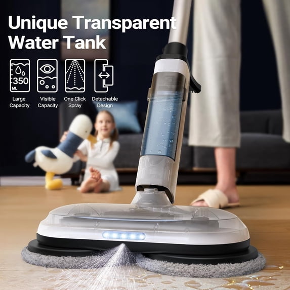 iDOO Cordless Electric Mop with Water Sprayer & LED Headlight, Dual-Motor, Self-Propelled, Effortless Clean & Waxing