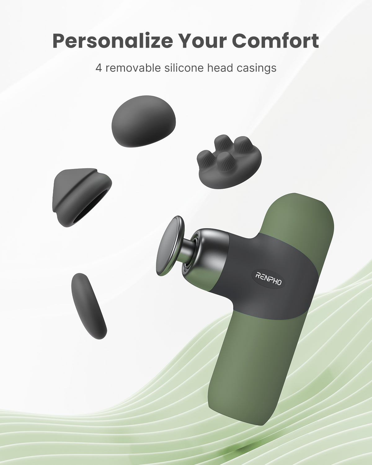 RENPHO Mini Thermal Massage Gun with Heat, FSA HSA Eligible, Portable Deep Tissue Percussion Massager, Color Silicone Sleeves Travel Size with Carry Case, Olive Drab