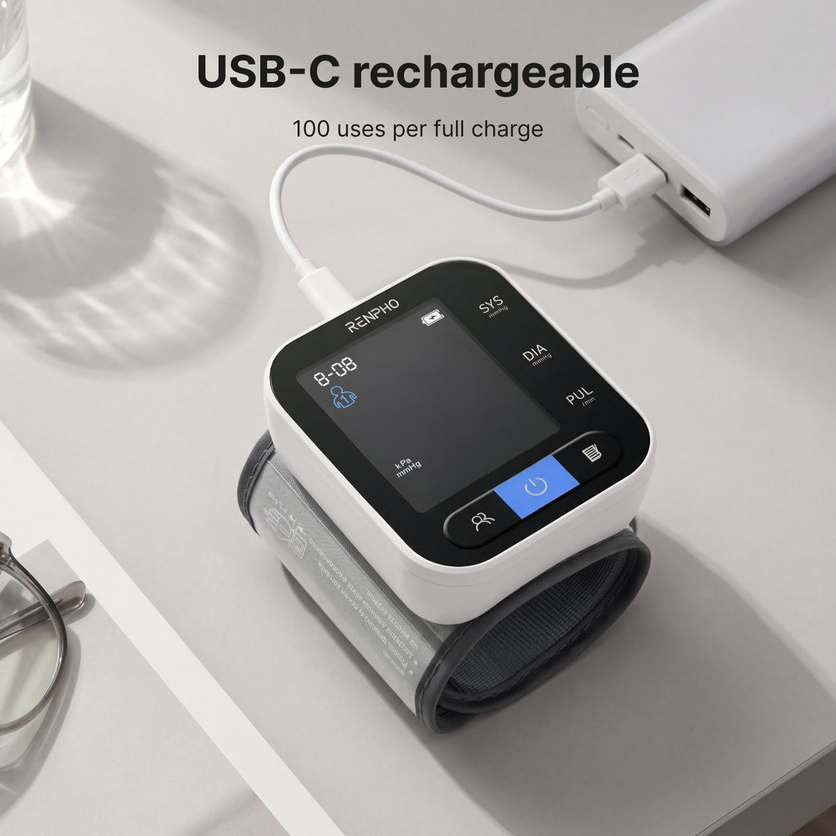 RENPHO Automatic Wrist Blood Pressure Monitor, Talking Large LCD, Adjustable Wrist Cuff, Digital Heart Rate, Portable BP Machine for Home & Travel