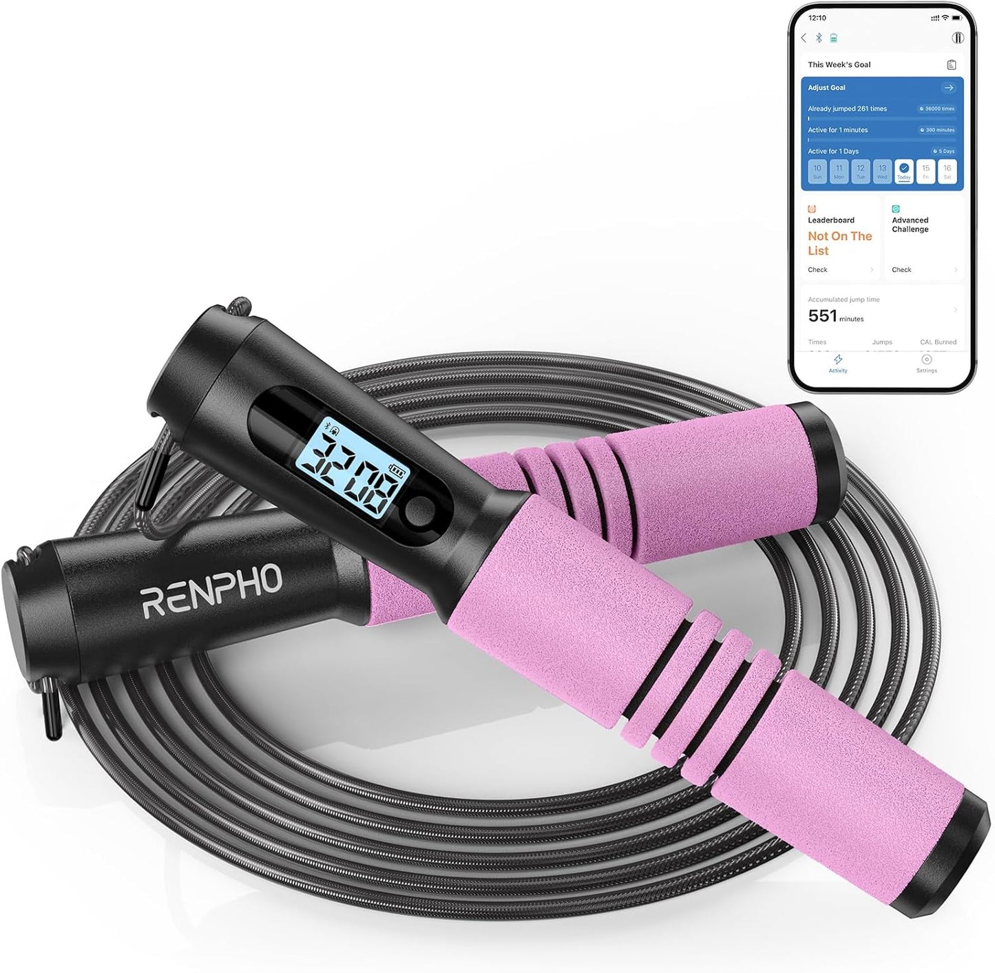RENPHO Corda per saltare Smart Fitness Skipping Rope con analisi dei dati APP, corda per saltare allenamento, corda per saltare fitness, crossfit, sport professionale, corda per saltare