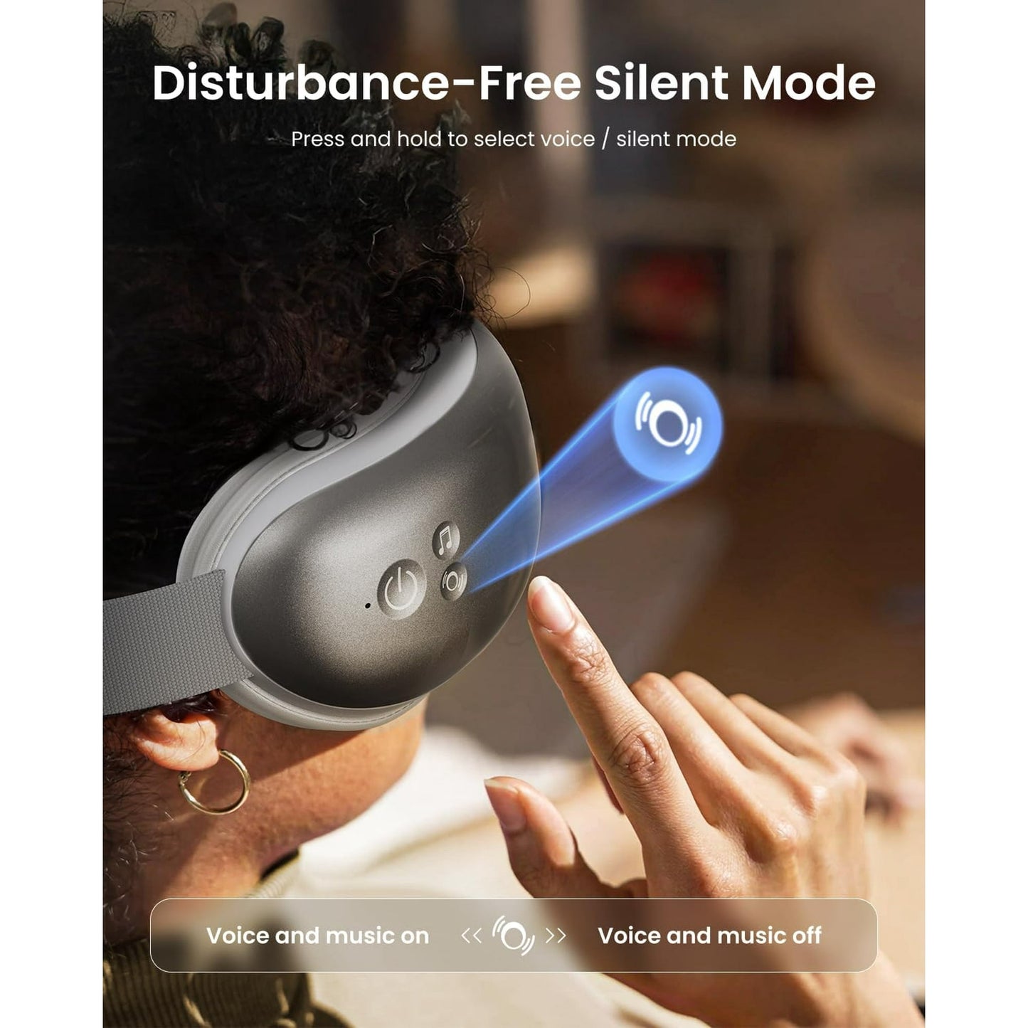 RENPHO Eye Massager with Heat & Vibration – 5 Massage Modes, Bluetooth Music, Adjustable Headband, USB Rechargeable - Gray