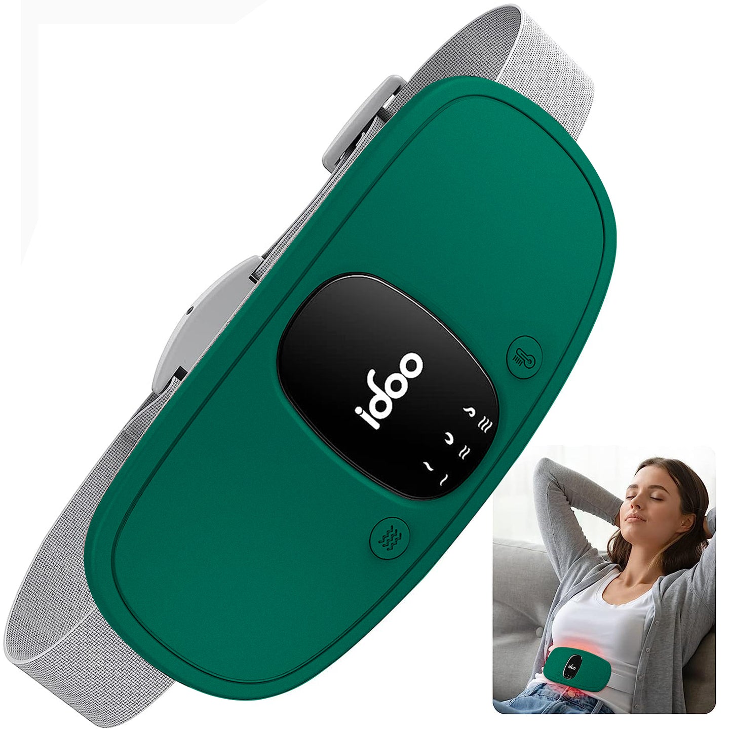 iDOO Cordless Heating Pad for Period Cramps, 3 Heat Setting, 3 Massage Modes,Birthday Christmas Gifts for Girlfriend Mom Wife Women, FSA HSA Eligible, Green
