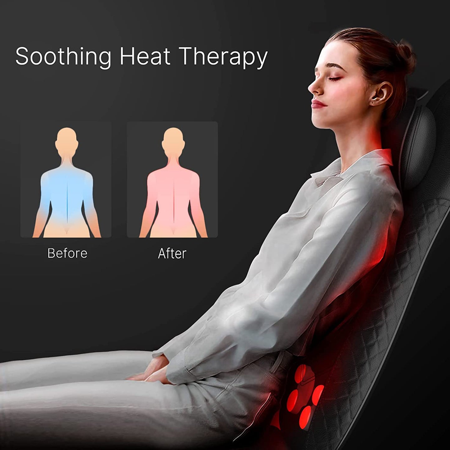 RENPHO Back Massager with Heat, Shiatsu Massage Chair Full Body, Neck Massager Height Adjustable, Back Massager Deep Tissue Kneading, Massager Seat Vibration, Massage at Home, Office