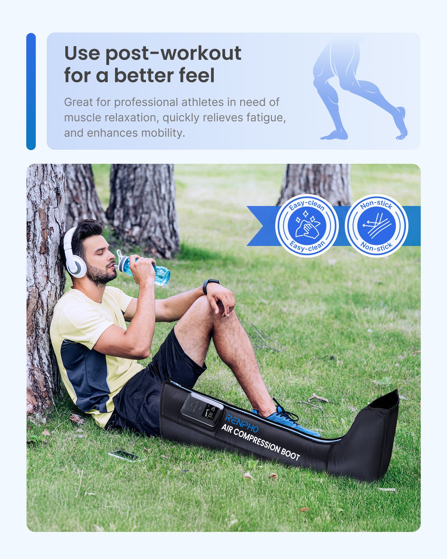 RENPHO Leg Massager with Smart Pressure Sensor, Cordless Air Compression, Foot & Calve & Thigh Massager, Adapter Not Included,1 Pack