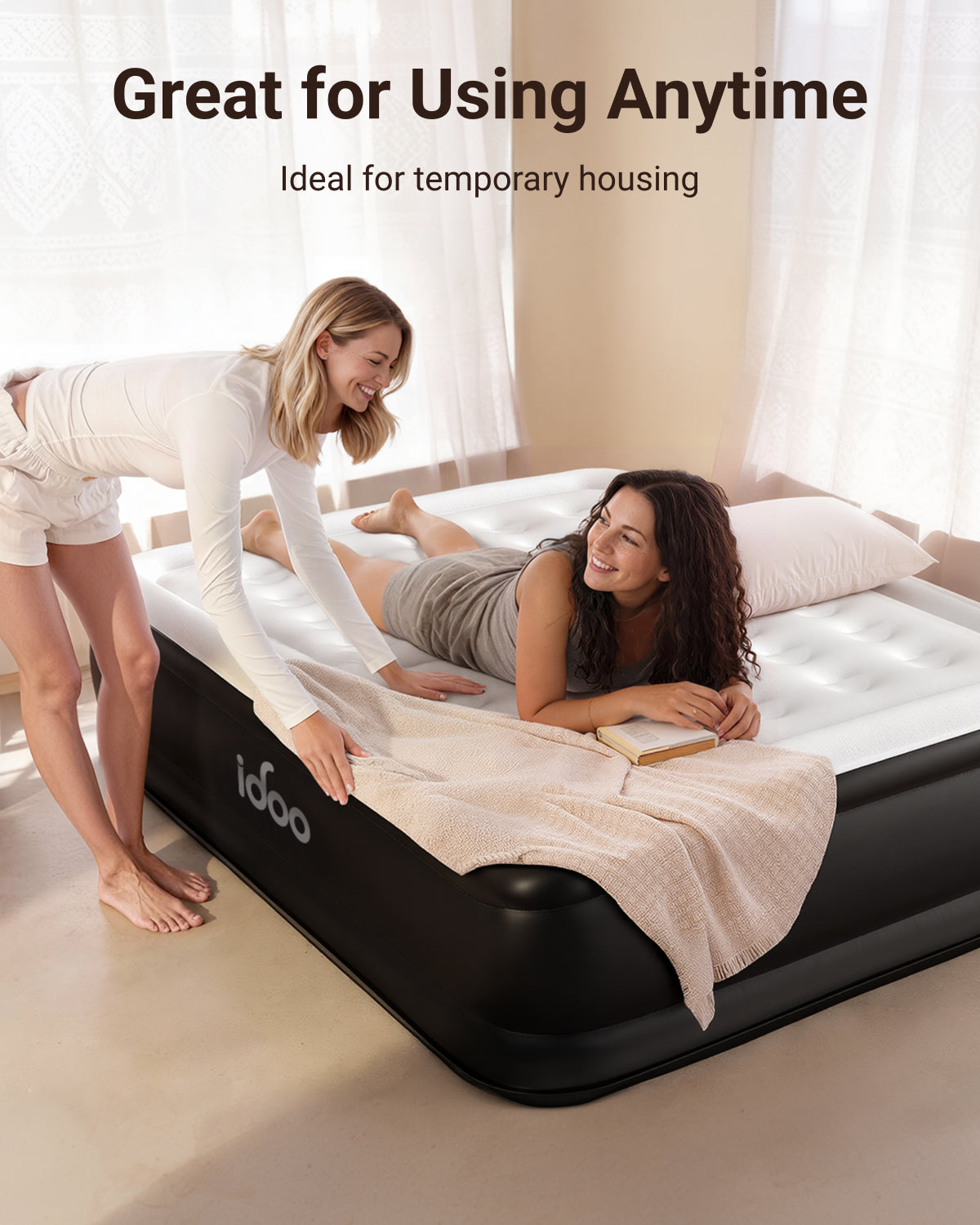 iDOO Inflatable Air Mattress, King Size Airbed with Built-in Pump, Double Blow Up Mattress in 3 Mins Fast Inflation, Upgraded Flocked Surface Comfort Air Bed for Home&Camping Use -203x152x46cm