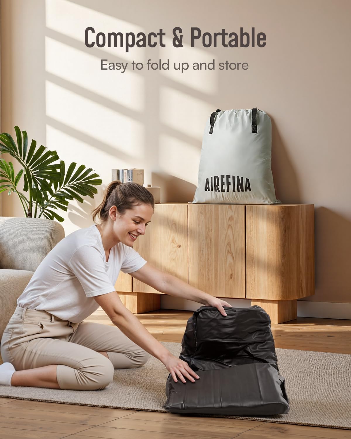 Airefina Inflatable Mattress, Air Bed with Built-in Pump, Blow Up Mattress