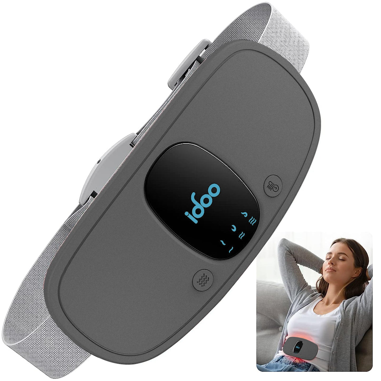 iDOO Cordless Heating Pad for Period Cramps, 3 Heat Setting, 3 Massage Modes,Birthday Christmas Gifts for Girlfriend Mom Wife Women, FSA HSA Eligible, Grey