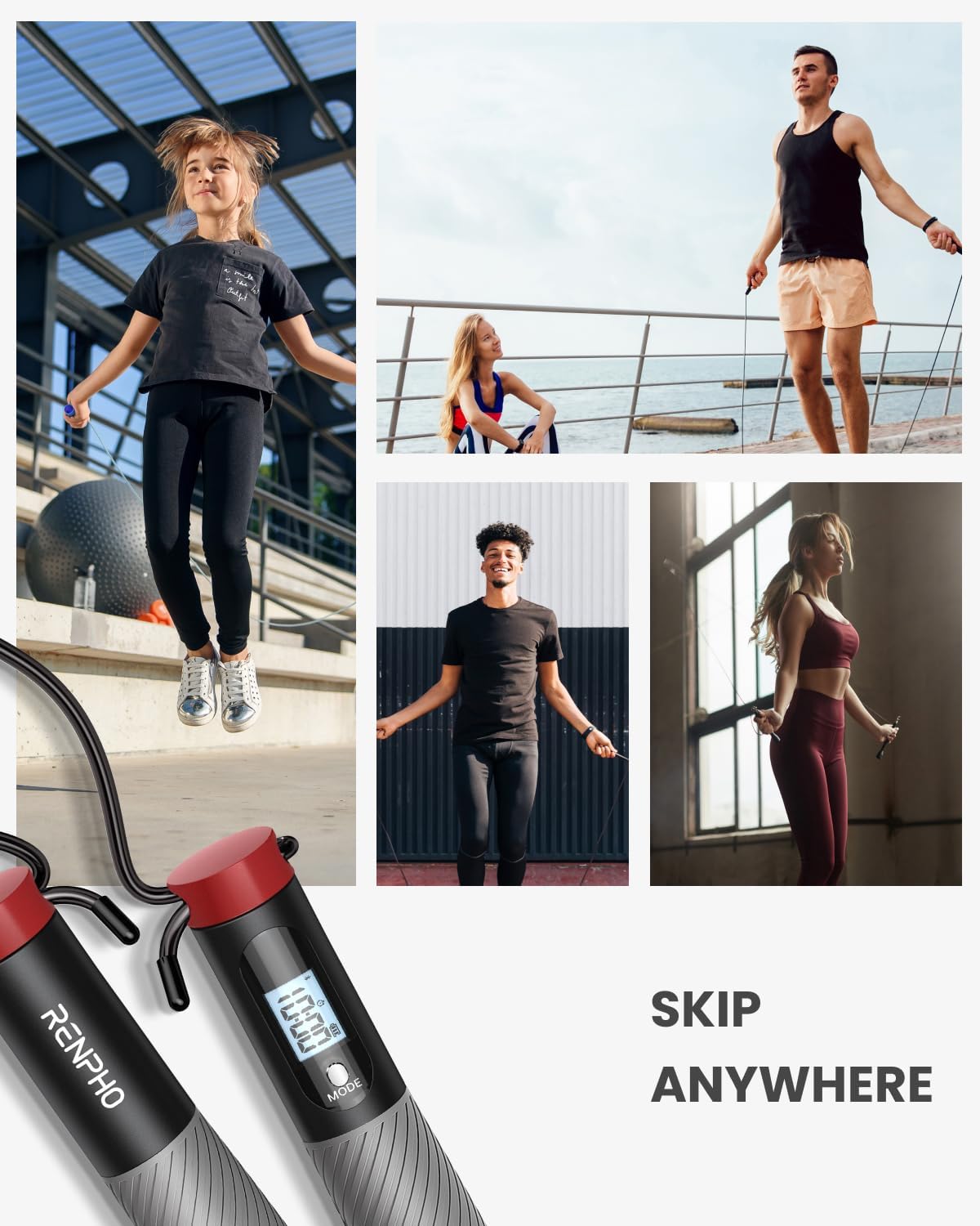 RENPHO Smart Skipping Rope with Counter, Adjustable Jump Ropes for Fitness, Skip Rope with APP Data Analysis, Workout Equipment for Women Men Adult Kids, Burn Calories, Boxing Jumping Rope, Gym, MMA