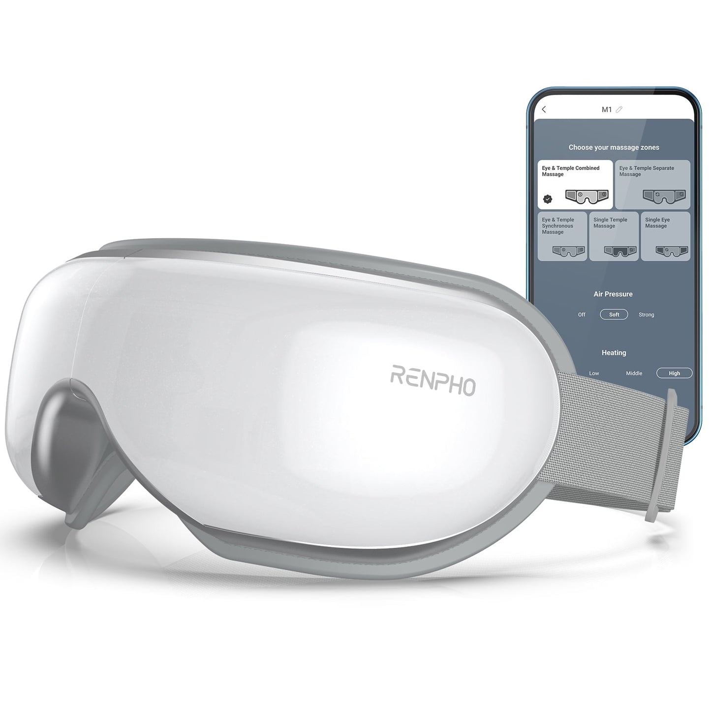 RENPHO Eye Massager with Heat Music for Migraine Relax Eye Strain, Control on APP