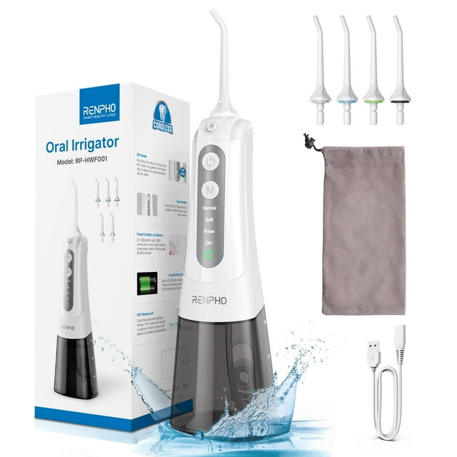 RENPHO Rechargeable Water Flosser Oral Irrigator Portable, White
