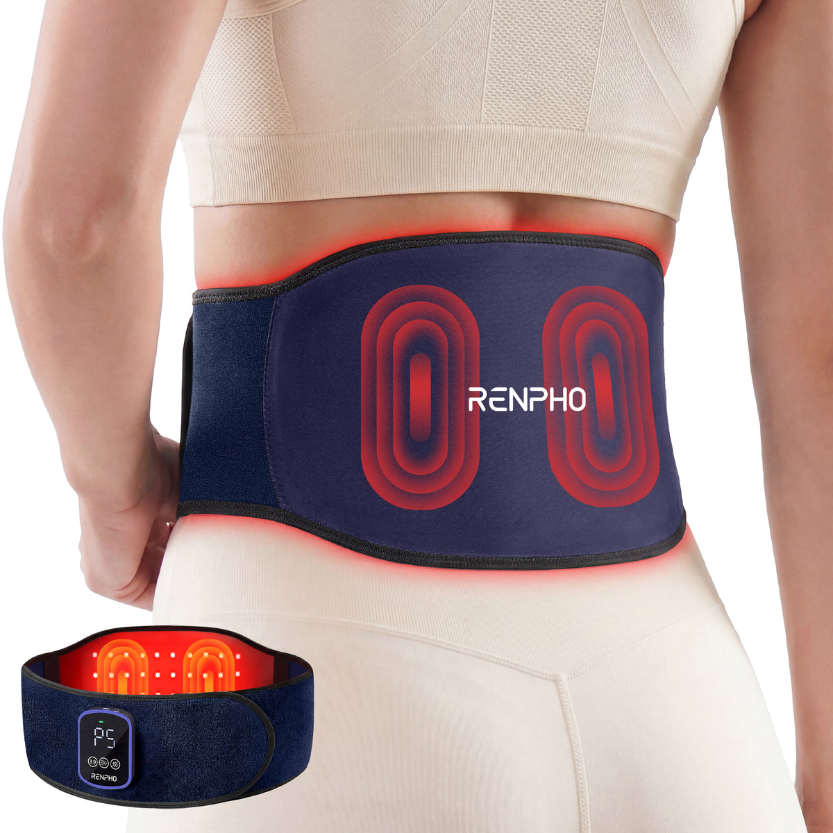 RENPHO Back Massage with Heat & Red Light Therapy, 660nm & 850nm Infrared Red Light, Cordless Heating Pad for Neck, 5 Light, 4 Heat & 4 Vibration Modes, Fsa Hsa Eligible