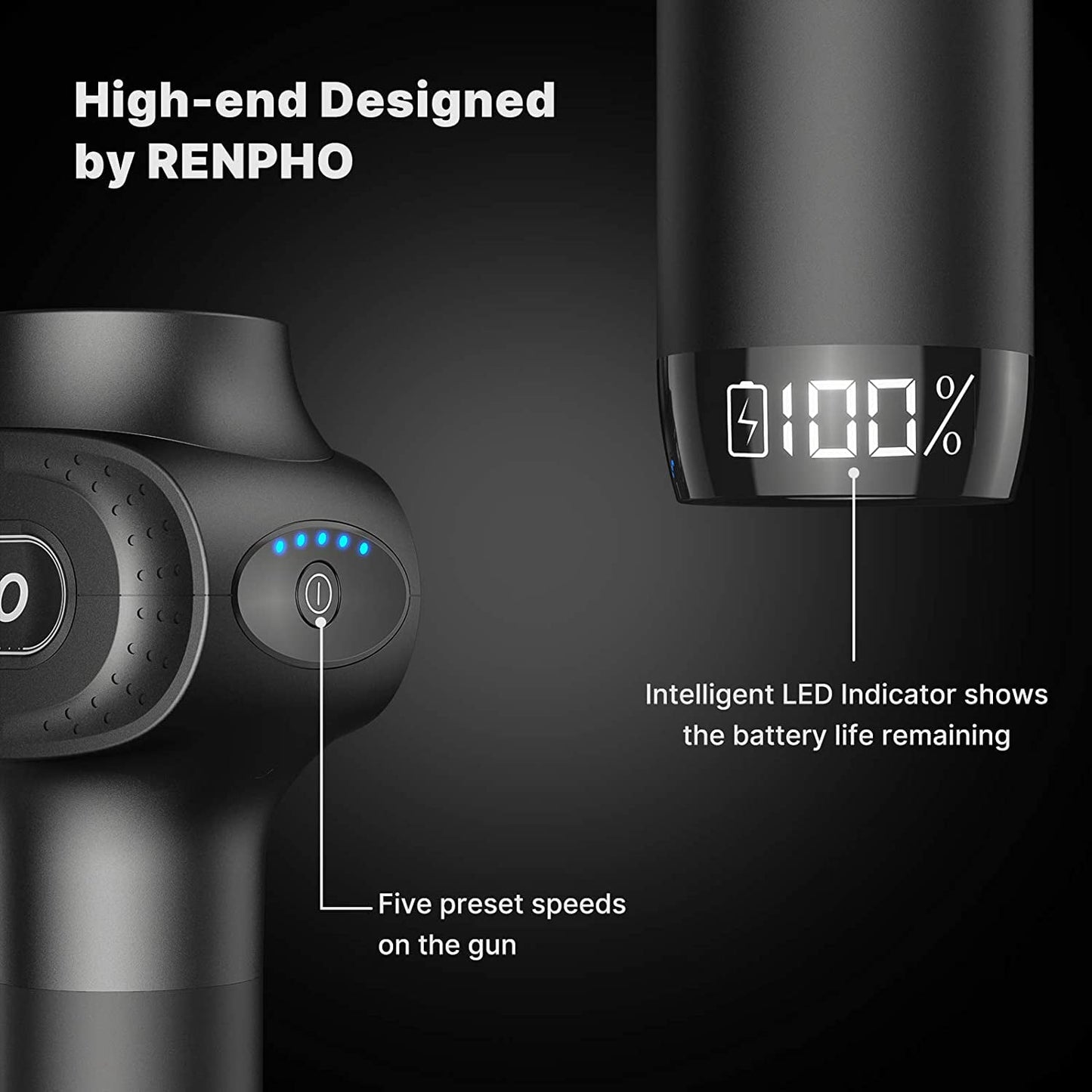 RENPHO PRO Massage Gun Deep Tissue for Back Neck Full Body Muscle Relax, Black