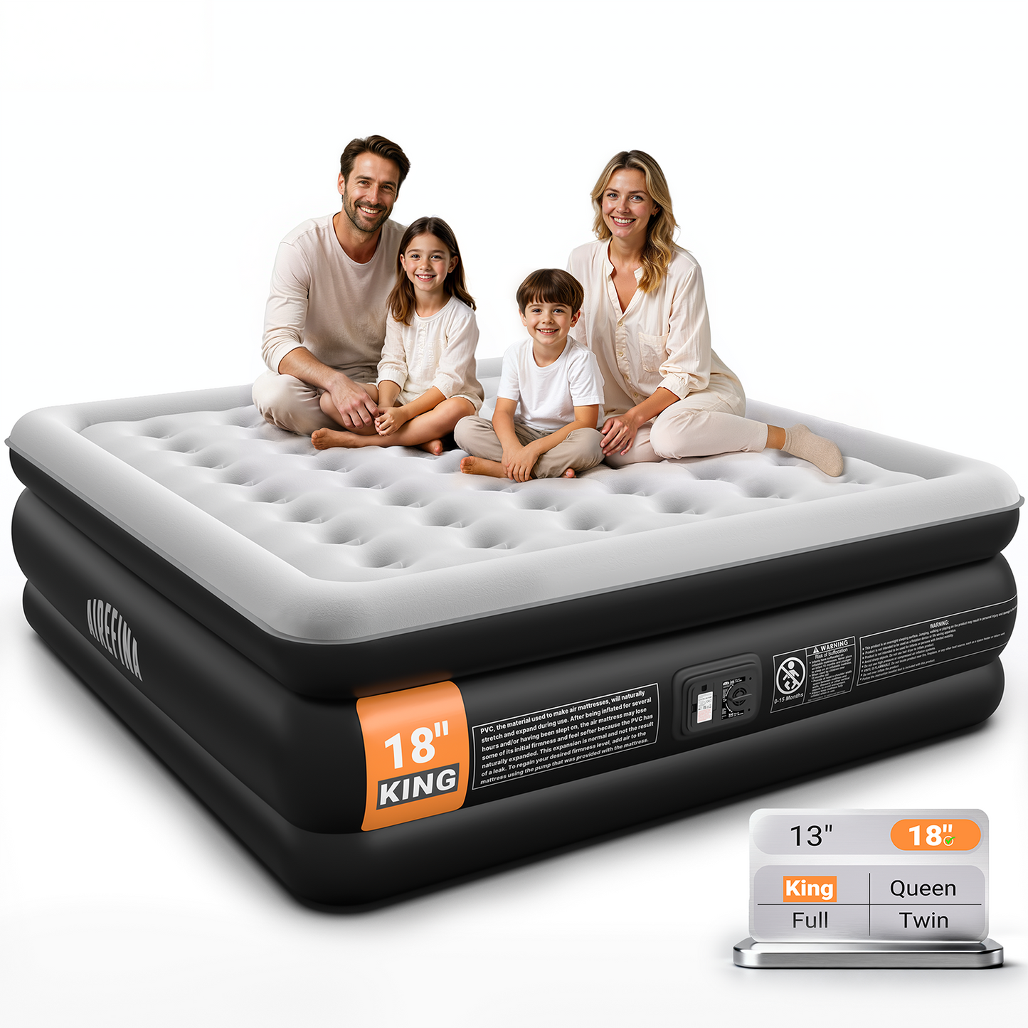 Airefina King Size Air Mattress with Built in Pump, Upgraded 18" Raised King Blow Up Air Mattress 2-4 Persons for Guests & Home