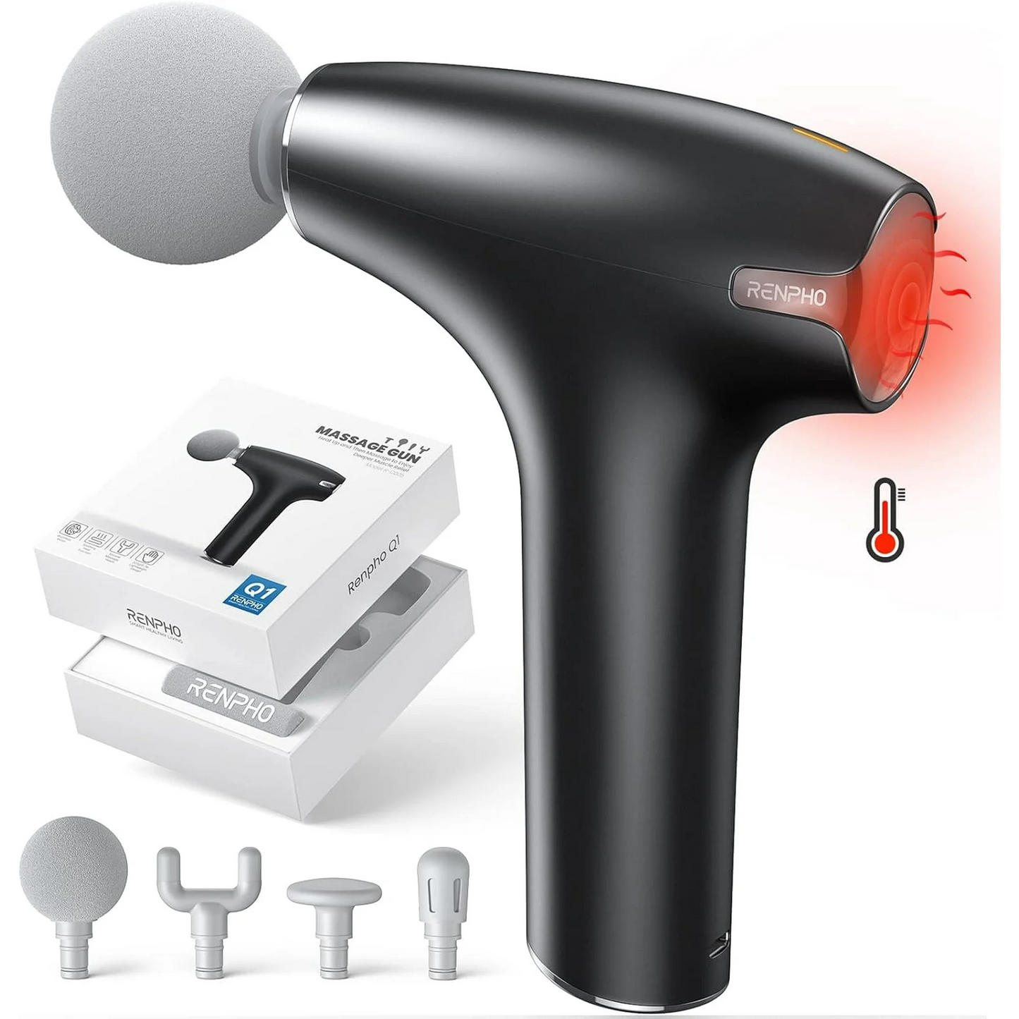 RENPHO Mini Massager Gun Deep Tissue with 3 Heating Levels for Neck Back Muscle Pain Relief, FSA & HSA Eligible, Christmas Gift for Men Father He, Black