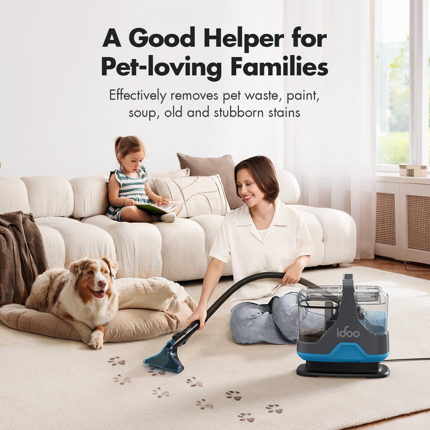 iDOO Carpet Cleaner Machine with17 Kpa Super Suction, Portable Spot and Stain Cleaner for Couch, Stairs, Car and Pet Stain