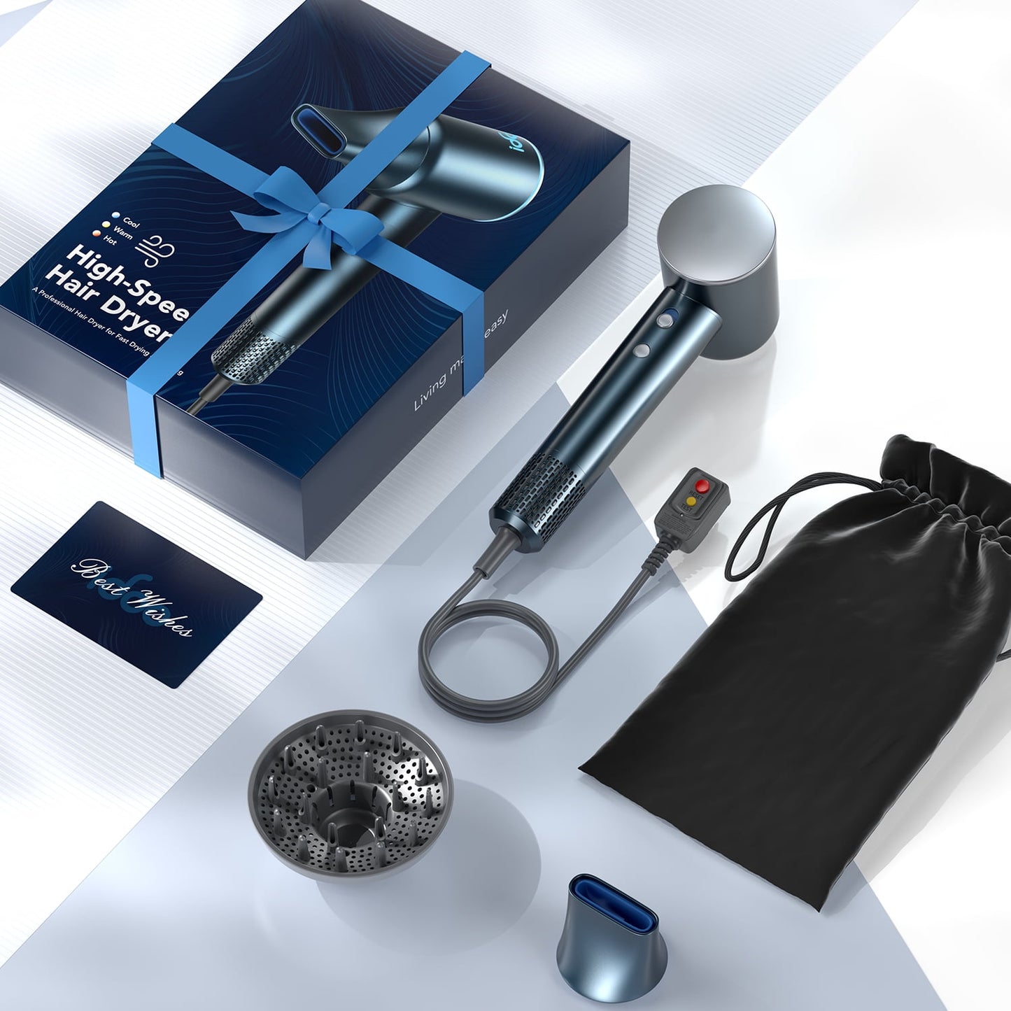 iDOO High Speed Portable Ionic Hair Dryer with Exclusive Hot & Cold Air Cycle Mode for Home Salon Travel