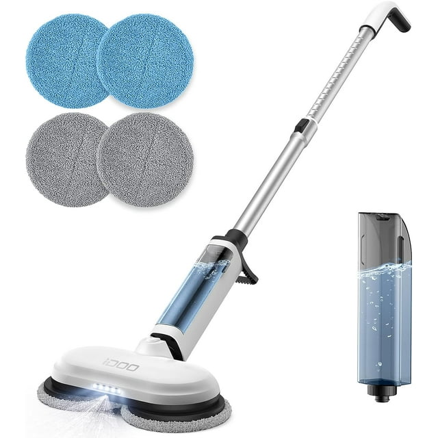 iDOO Cordless Electric Mop with Water Sprayer & LED Headlight, Dual-Motor, Self-Propelled, Effortless Clean & Waxing