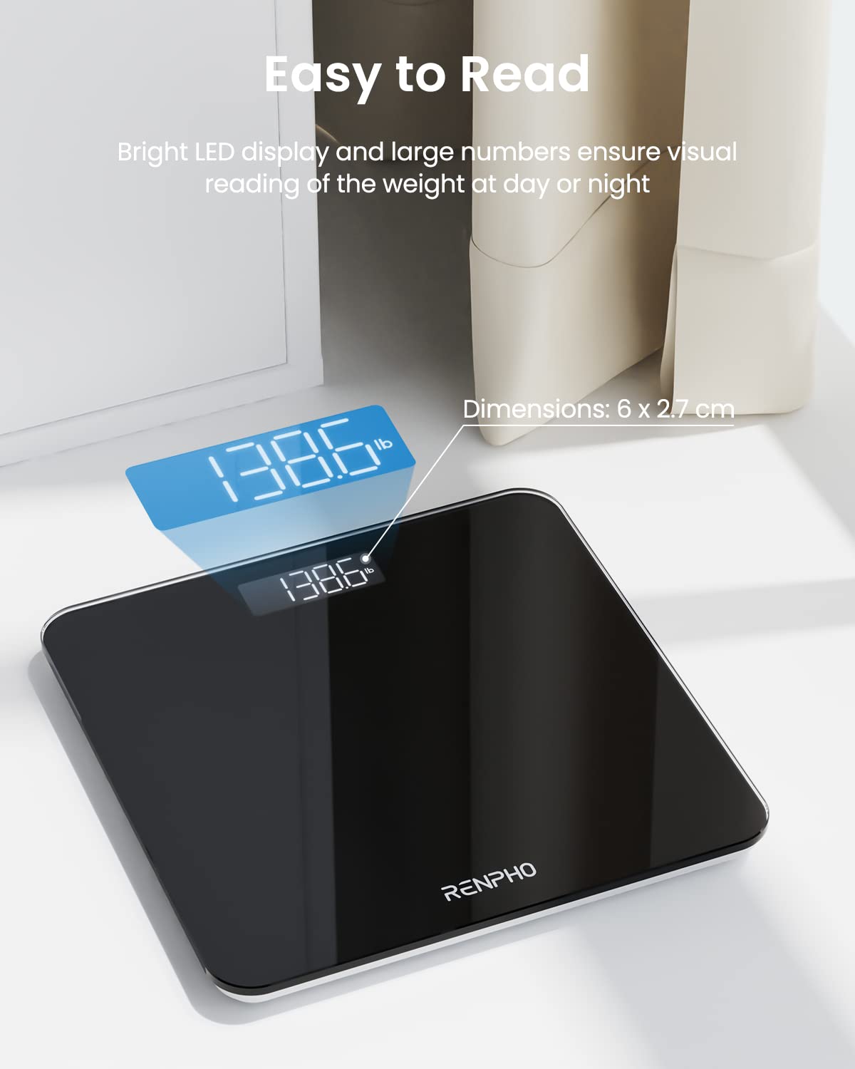 RENPHO Digital Bathroom Scales Weighing Scale with High Precision Sensors Body Weight Scale for Fitness (Stone/lb/kg) - Black, Large Platform 280 * 280mm, Core 1S