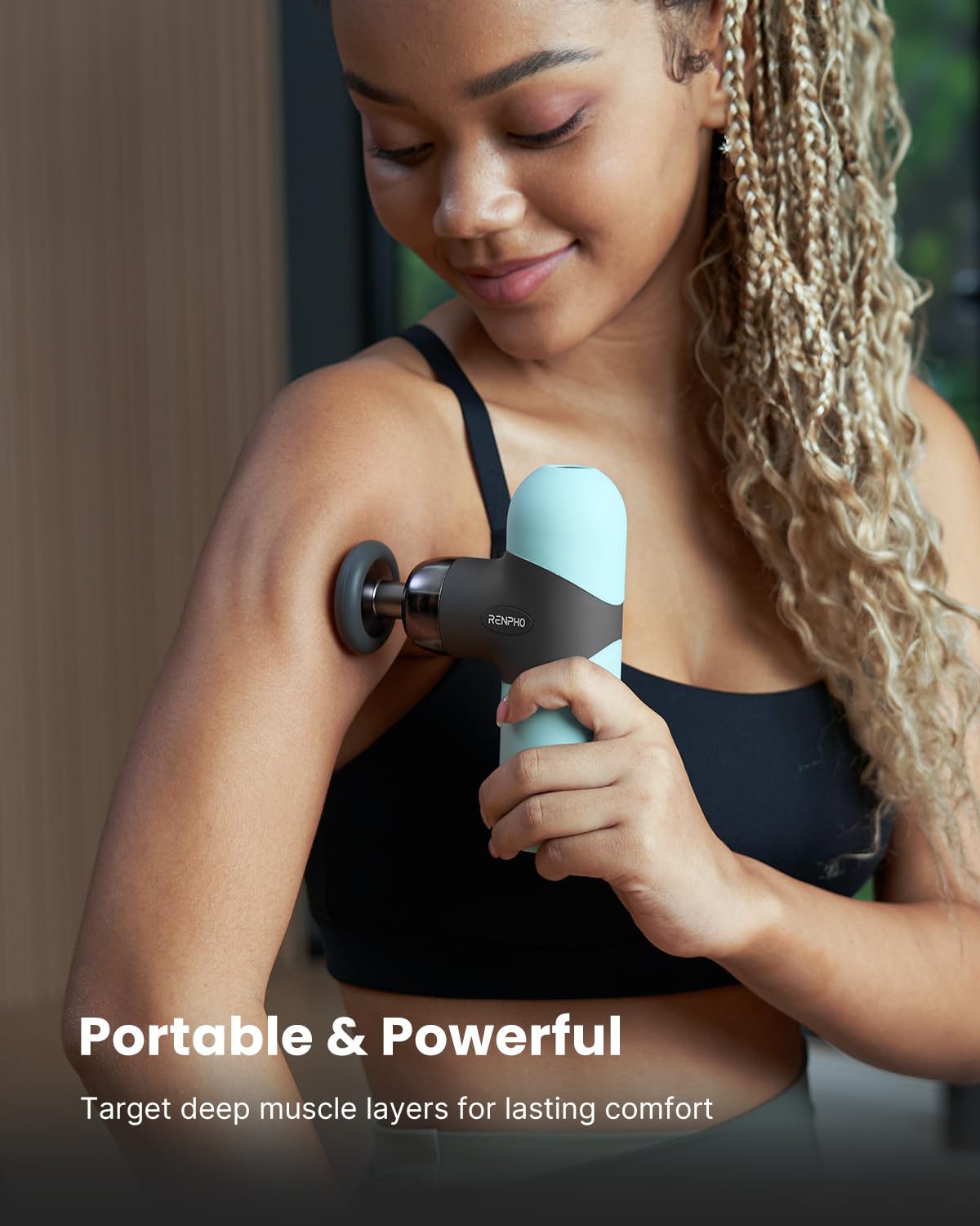 RENPHO Mini Massage Gun with Heat, Portable Fashion Deep Tissue Percussion Massager, Color Silicone Sleeves with Carry Case, 4 Intensities, 4 Heads, for Home Office Workout Muscle Massage Relax, Mint