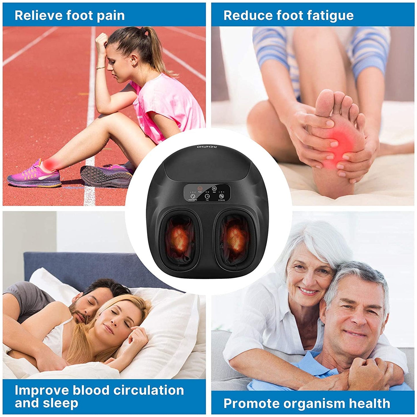 RENPHO Foot Massager Machine with Heat, Electric Shiatsu Foot Massager with Remote Control, Deep Kneading, Relieve Plantar Fasciitis and Tired Muscles, Fits Men Feet Size Up to 14, Home and Office Use