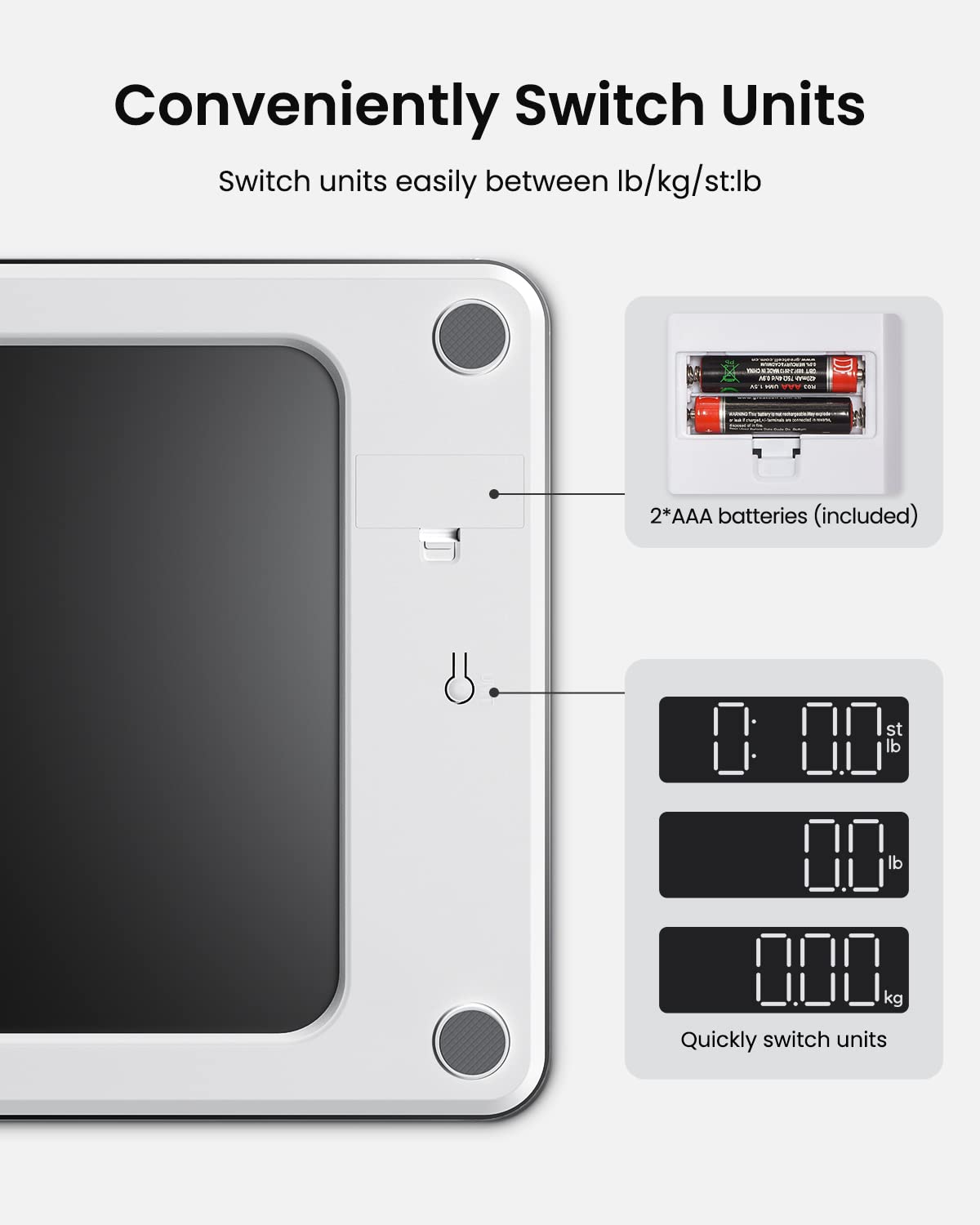 RENPHO Digital Bathroom Scales Weighing Scale with High Precision Sensors Body Weight Scale for Fitness (Stone/lb/kg) - Black, Large Platform 280 * 280mm, Core 1S