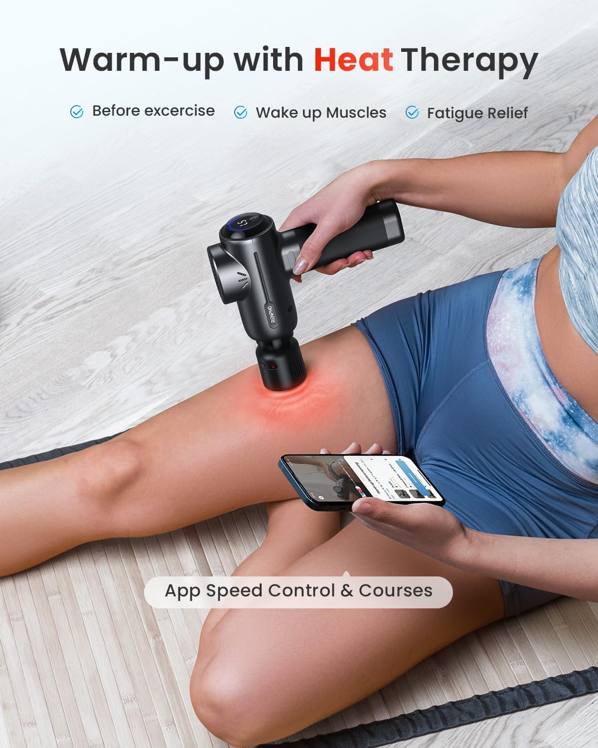 RENPHO Massage Gun with Heat and Cold, Percussion Muscle Deep Tissue Massage Gun Portable with APP, Electric Handheld Massager Gun, Muscle Massager Gun for Men and Women, Active+ Thermacool