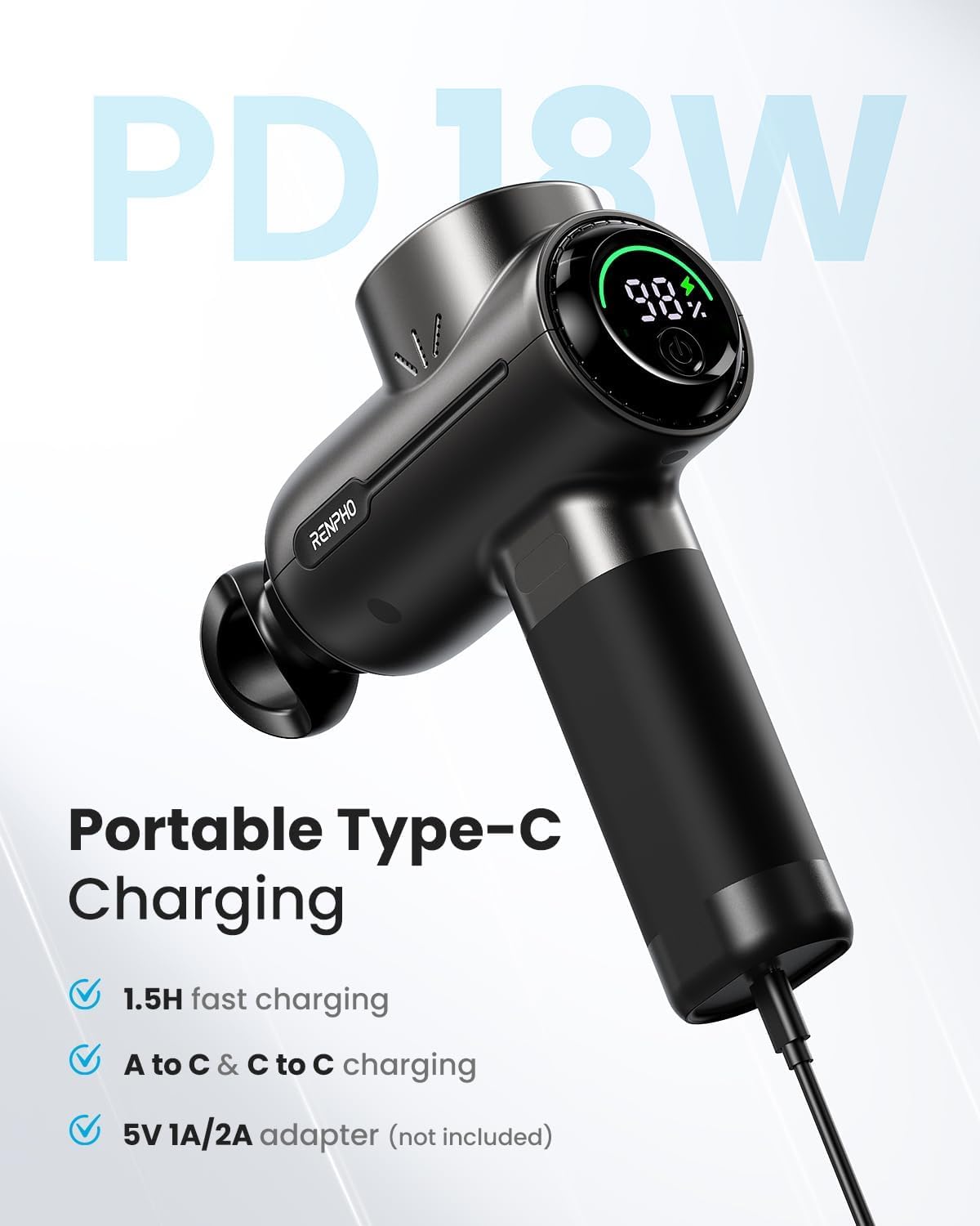 Massage Gun Deep Tissue with Bluetooth, RENPHO Active Massage Gun Percussion Muscle Massage Gun for Athletes, Powerful Portable Electric Handheld Massager Gun, LED Touch Display, Carry Case