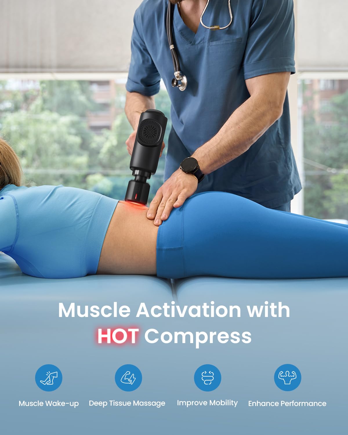 RENPHO Massage Gun Deep Tissue with Heat and Cold Head, FSA HSA Eligible, Handheld Muscle Massager Therapy with Carry Case, Body Masajeador for Men Women Athletes Back, Active Thermacool
