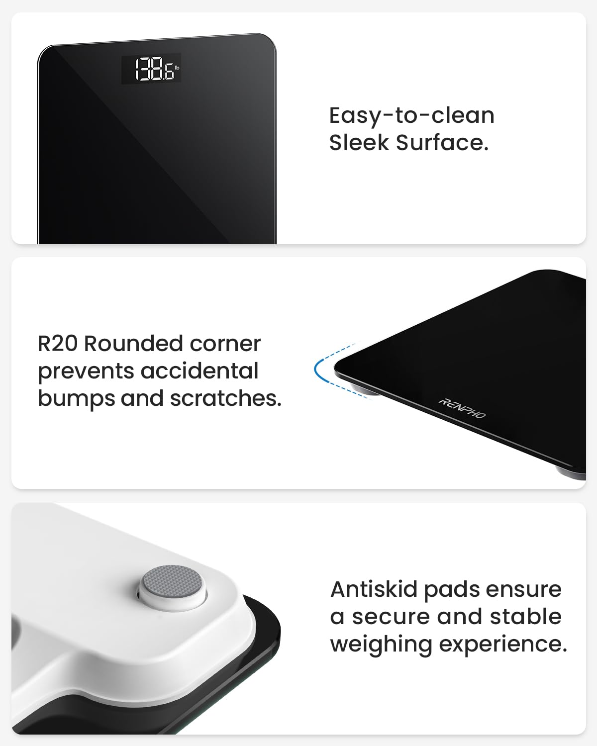 RENPHO Weighing Scales for Body Weight, Bathroom Scales with High Precision Sensors, Accurate Digital Weight Scale for People, LED Display, Step-On, Black, Core 1S (Stone/Kgs/Lbs)