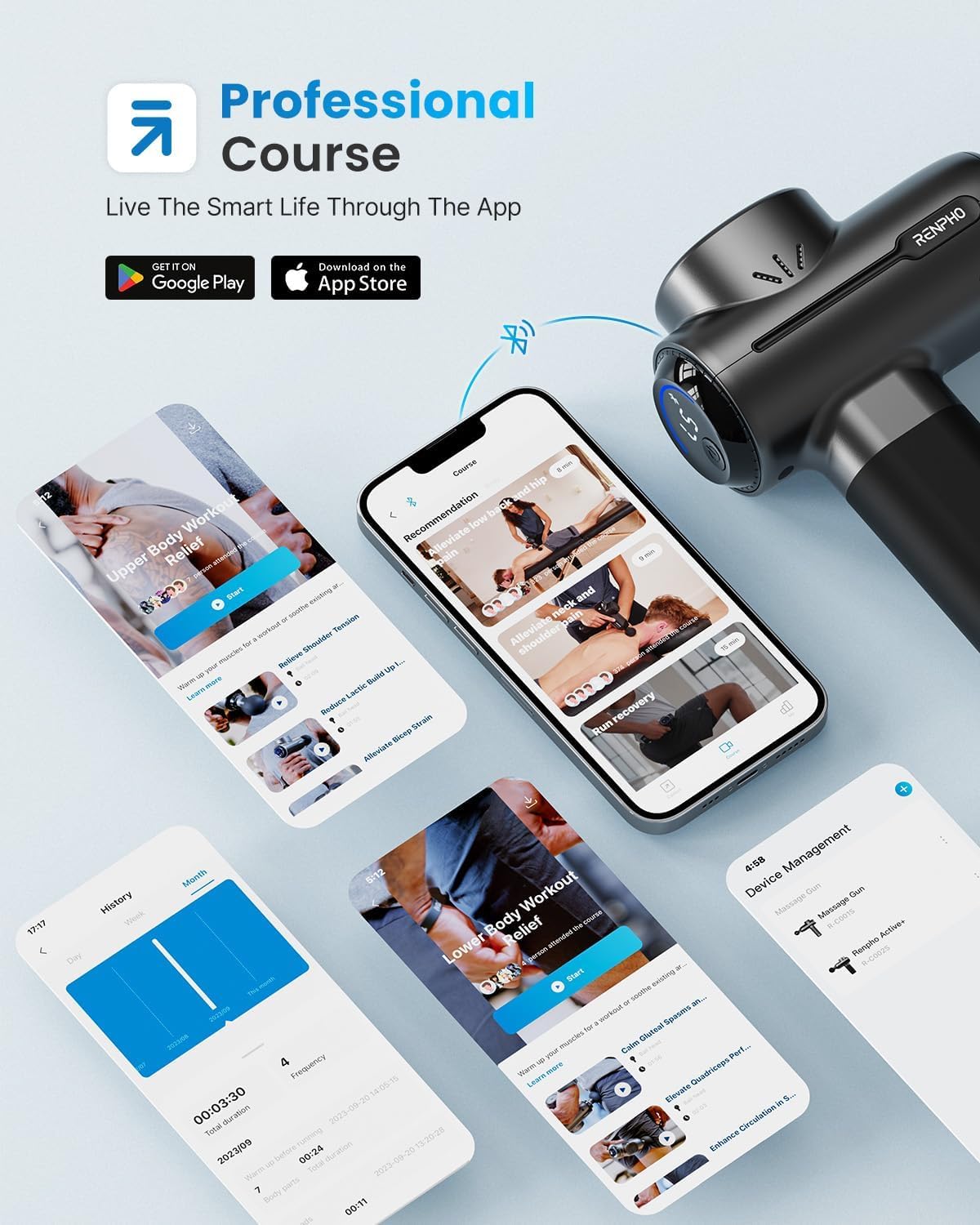 RENPHO Massage Gun with Heat and Cold, Percussion Muscle Deep Tissue Massage Gun Portable with APP, Electric Handheld Massager Gun, Muscle Massager Gun for Men and Women, Active+ Thermacool