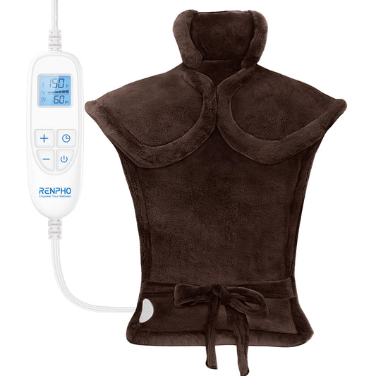 RENPHO 24"x33" Electric Heating Pad for Neck Shoulder and Back, FSA Eligible, Heat Pad for Pain Relief, Fast Heating Hot Therapy 6 Heat Settings, ETL Certified, Gifts for Women Men - Brown