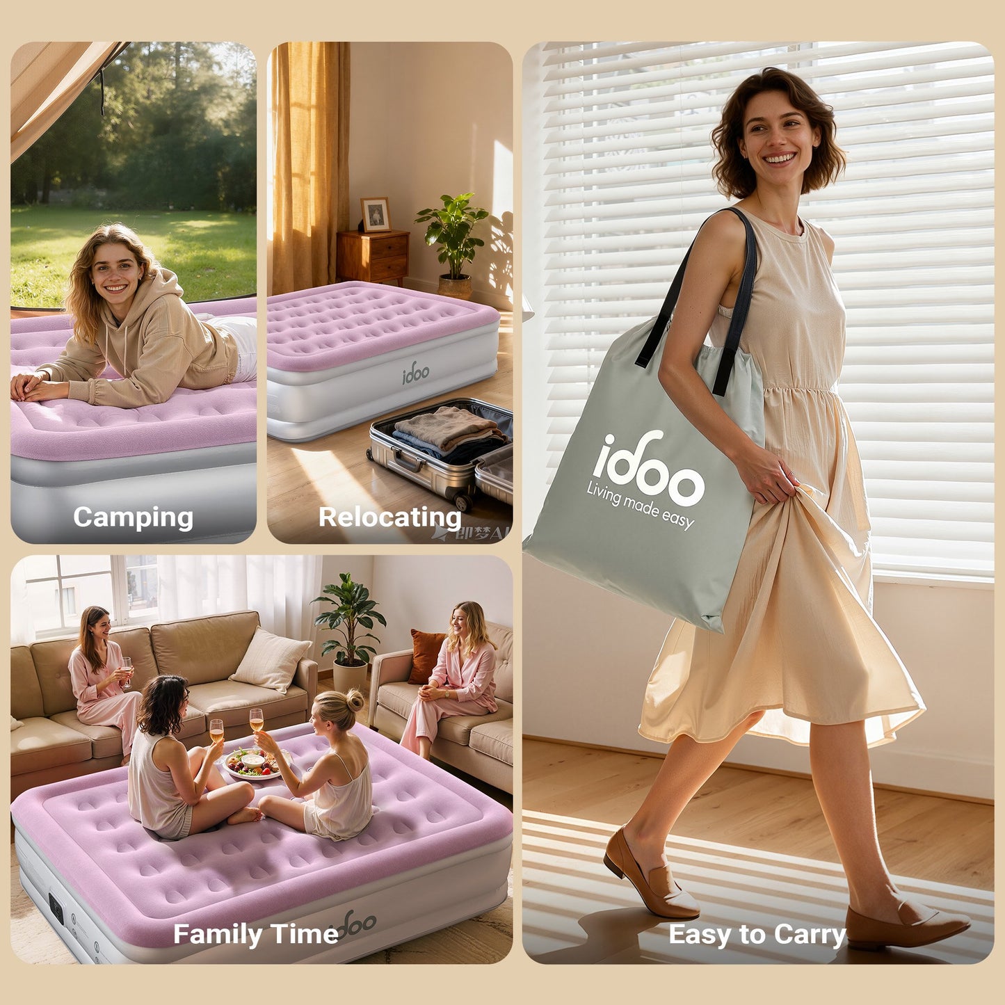 iDOO 18" Queen Size Air Mattress with Built-in Pump, Quick Self-Inflation/Deflation in 3 Mins, 700lb MAX