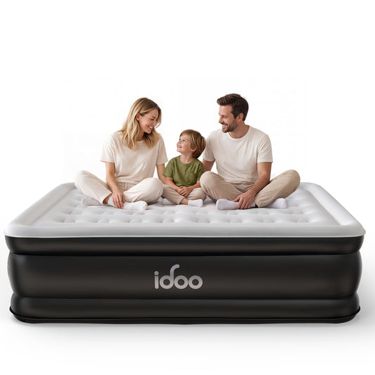 iDOO Queen Size Air Mattress with Built-in Pump, Inflatable Airbed in 3 Mins Self-Inflation/Deflation,Upgraded Flocked Surface Comfort Blow Up Mattress for Home&Camping 203x152x46cm, 340kg MAX