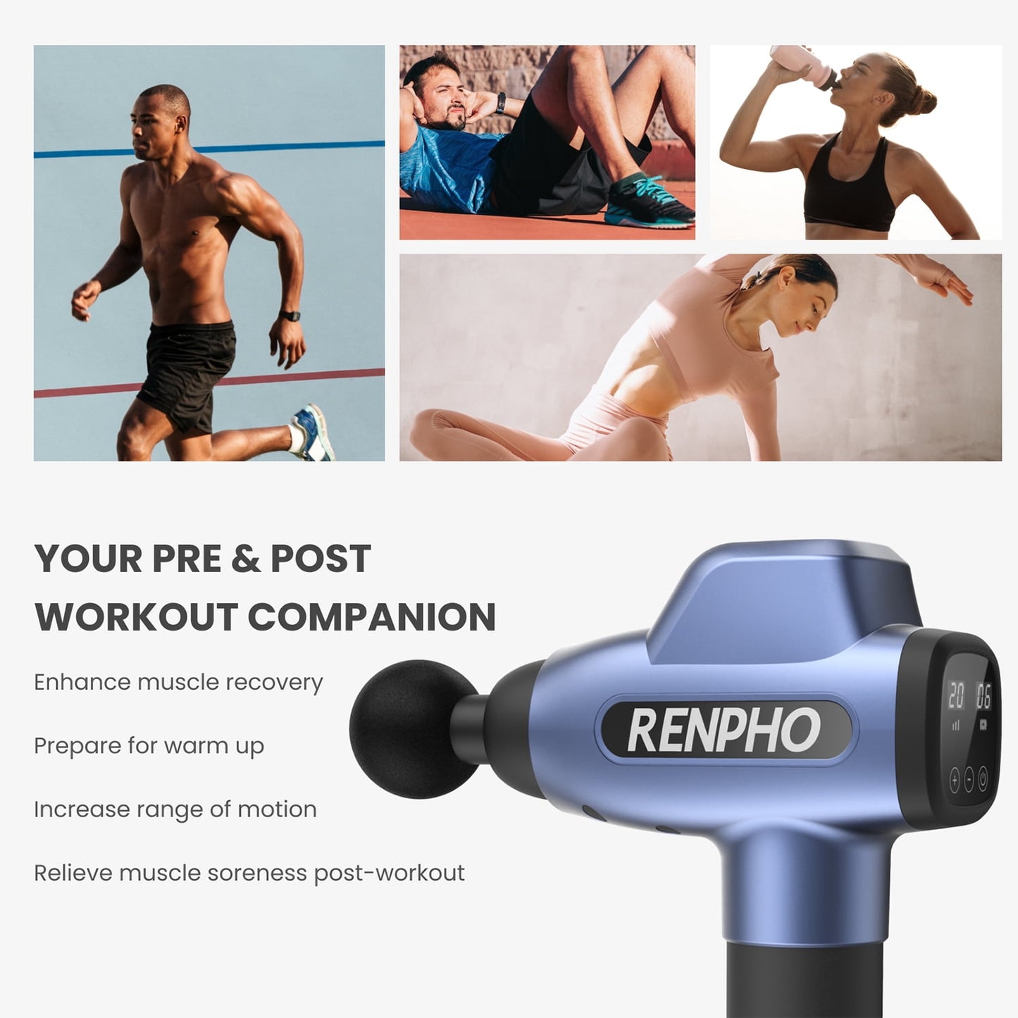 RENPHO Body Massager Muscle Massage Gun for Pain Relief Deep Tissue with 6 Massage Heads, FSA HSA Eligible, Christmas Gift for Men & Women, Dark Blue