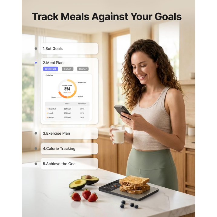 RENPHO Rechargeable Smart Food Scale with Nutritional Calculator, Calibra+ | TFT Color Display
