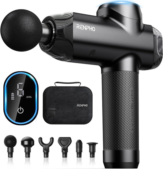 RENPHO Upgrade Power Massage Gun Deep Tissue, Powerful 12 mm Amplitude Muscle Massage Gun, LCD Touch Electric Handheld Massager for Body Muscle Tense Relax with Carry Case(Black)