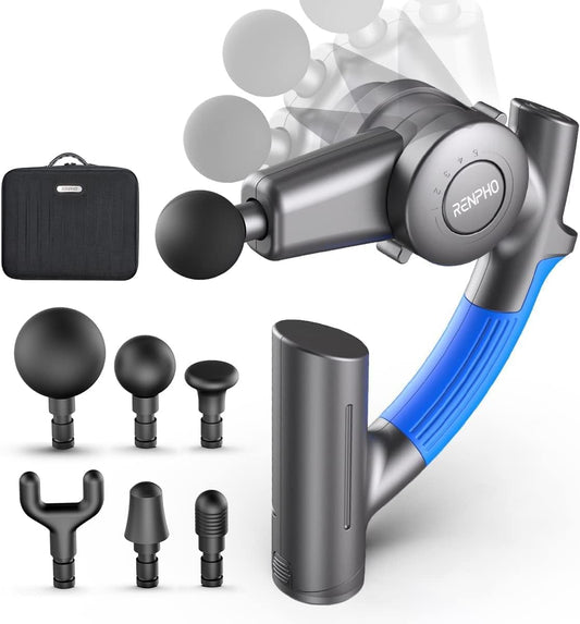 Massage Gun, RENPHO Message Gun Deep Tissue Muscle Massager with Adjustable Arm and 6 Massage Head, Percussion Handheld Electric Muscle Massager Lightweight Portable for Muscle Massage Relax