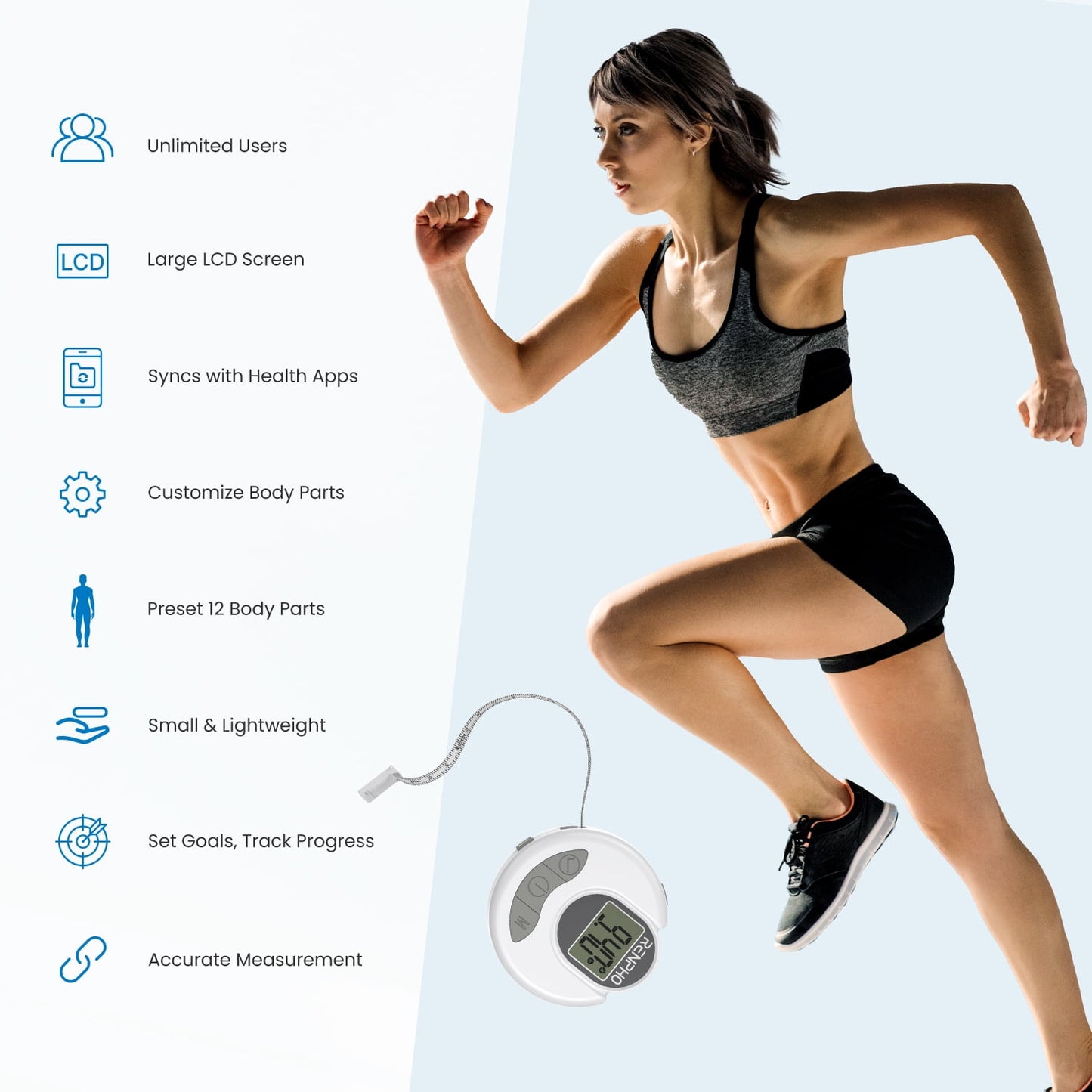 RENPHO Smart Tape Measure with App, Bluetooth Body Measuring Tape for Body Circumference Monitoring, Mother-to-Be, Bodybuilder